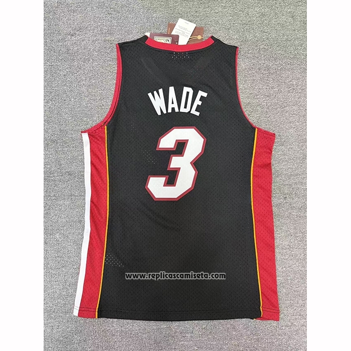 Camiseta Miami Heat Dwyane Wade NO 3 Mitchell & Ness 2012-13 Negro